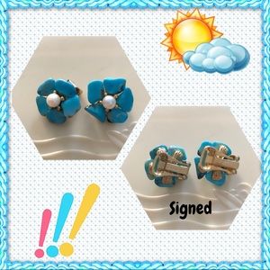 💙Signed Swoboda Blue Turquoise & Pearl Earrings💙